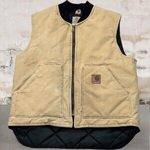 Vintage Carhartt Vest Mens Large Tan Canvas V02WET Workwear Made USA